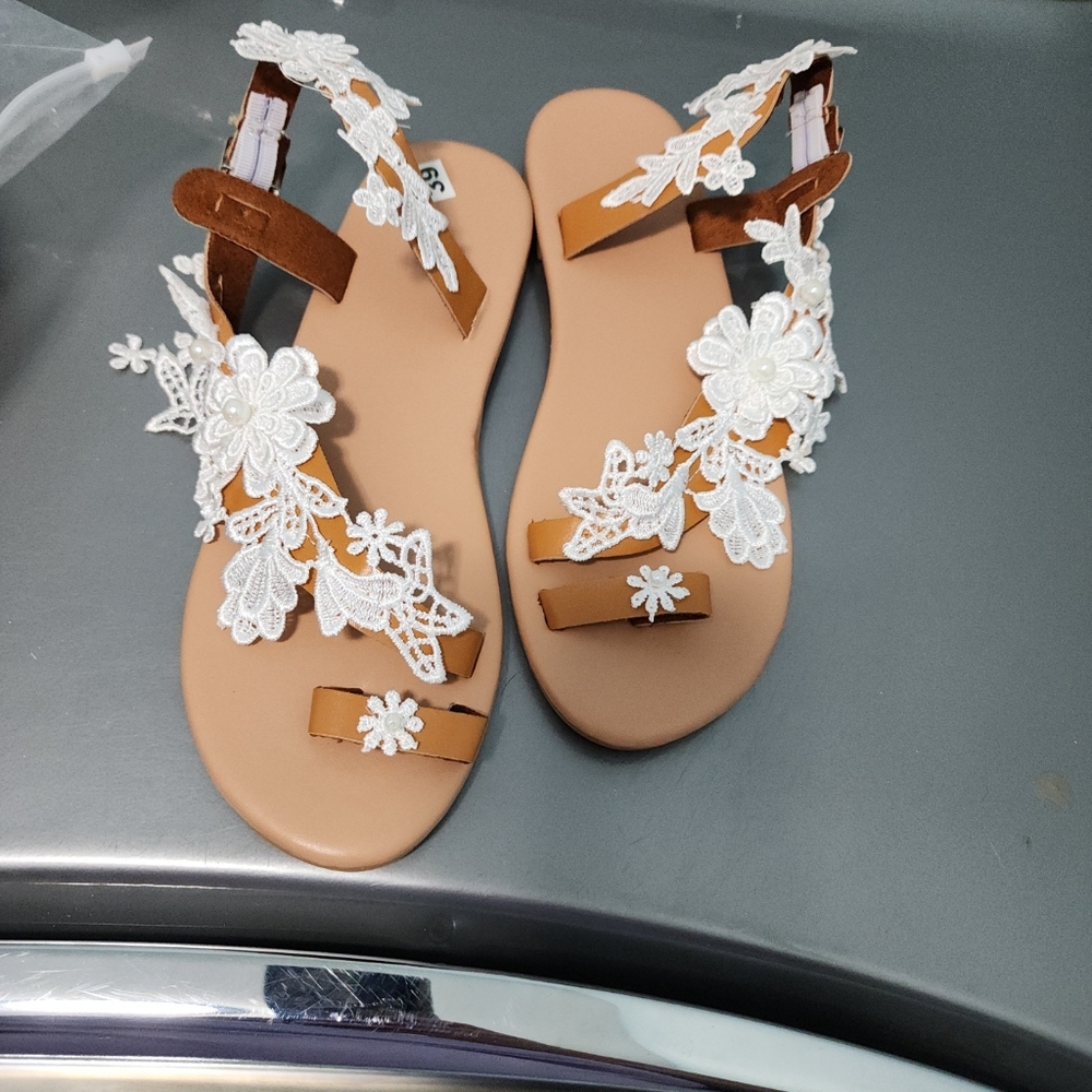 Sandals boho lace embellished. Sz 8